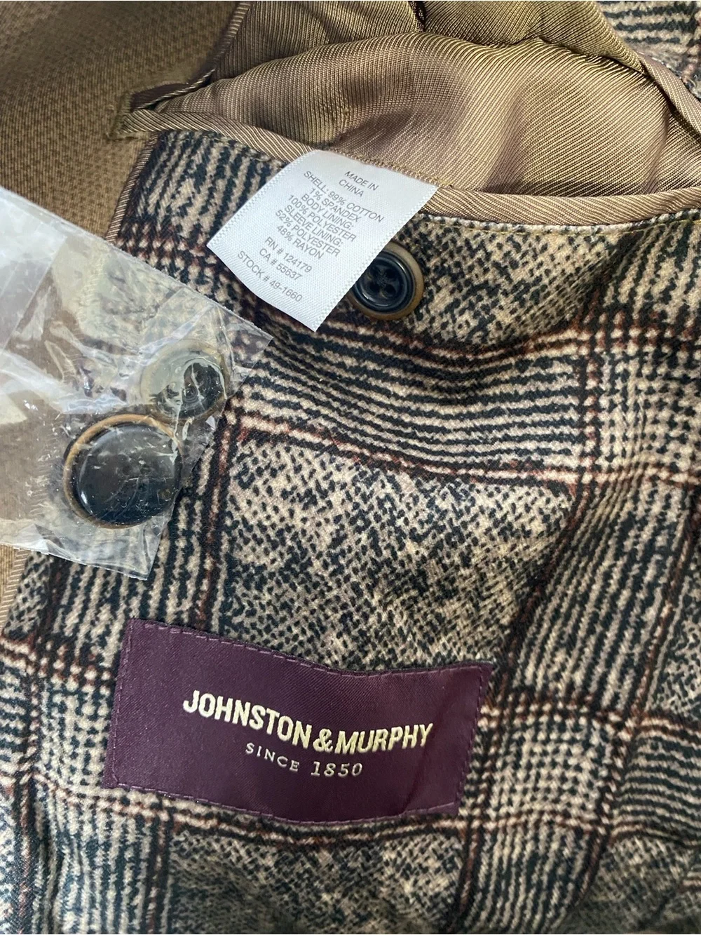 Johnston & Murphy Men's Blazer Coat XL Brown/Tan Elbow Patch Cotton Business